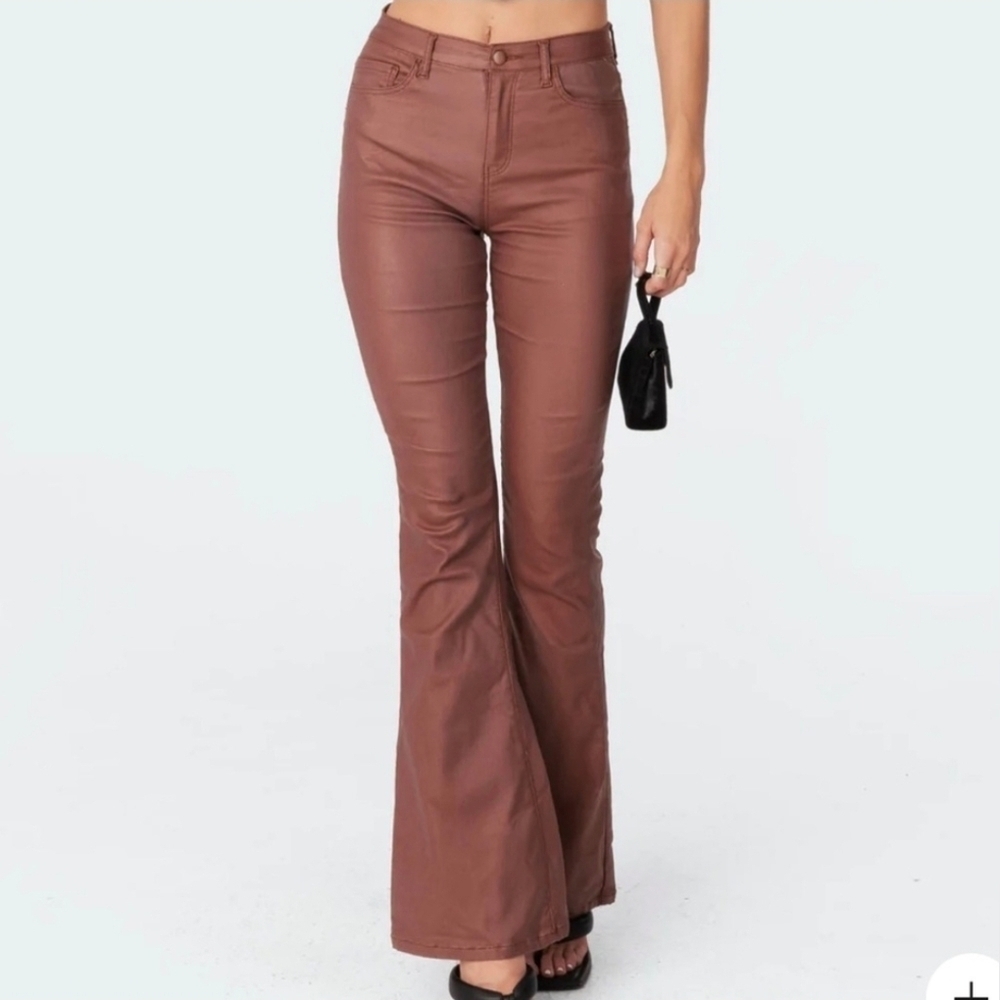 Edikted Luna Faux Leather Flare Pants Size Medium - Picture 15 of 16